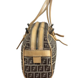 Fendi Beige Leather Trim Zucca Small Boston Bag
