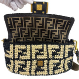 Fendi Black Raffia Zucca Shoulder Baguette