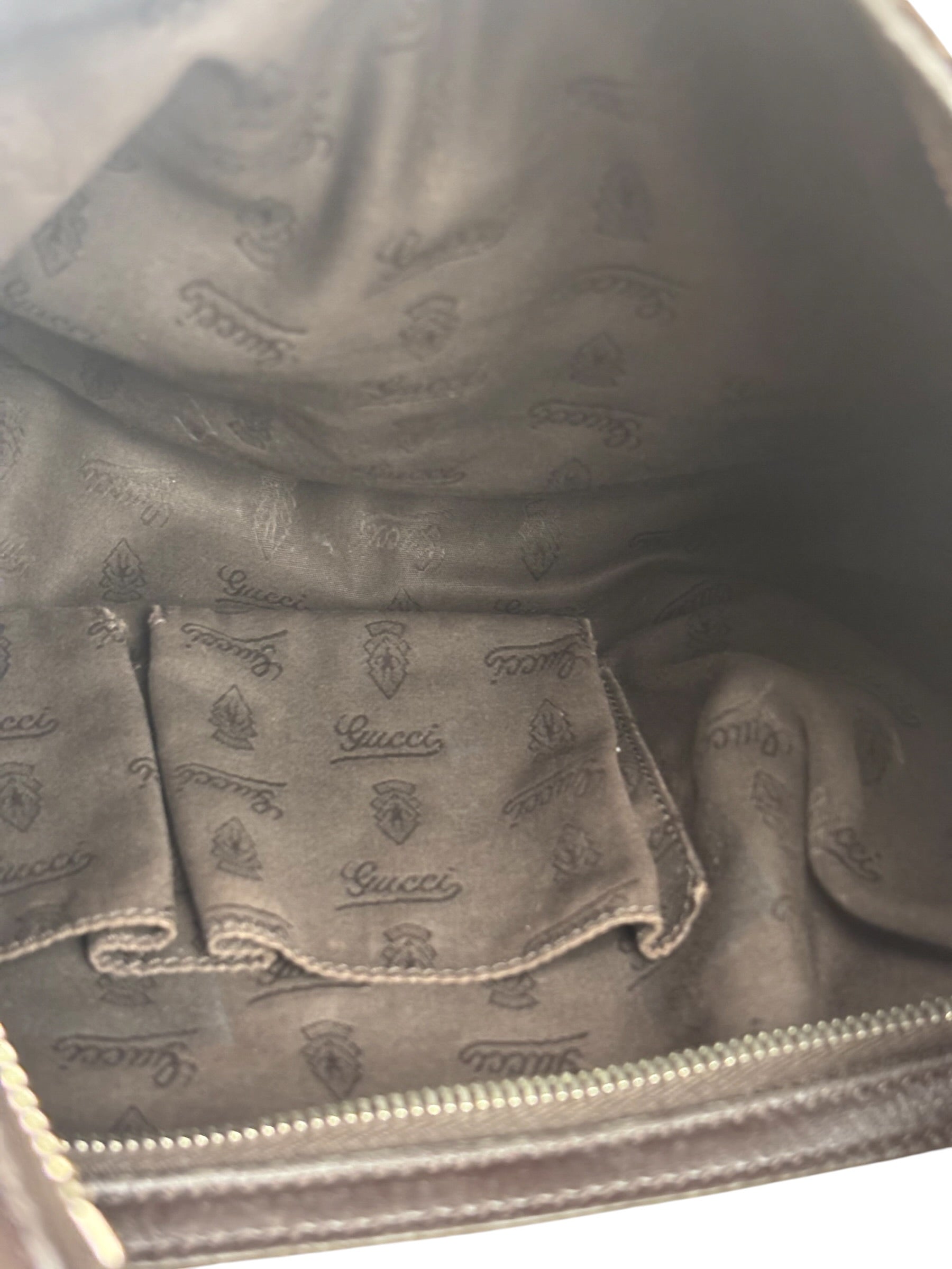 Gucci Vintage Dark Brown Leather Trim GG Canvas Twin Hobo Bag