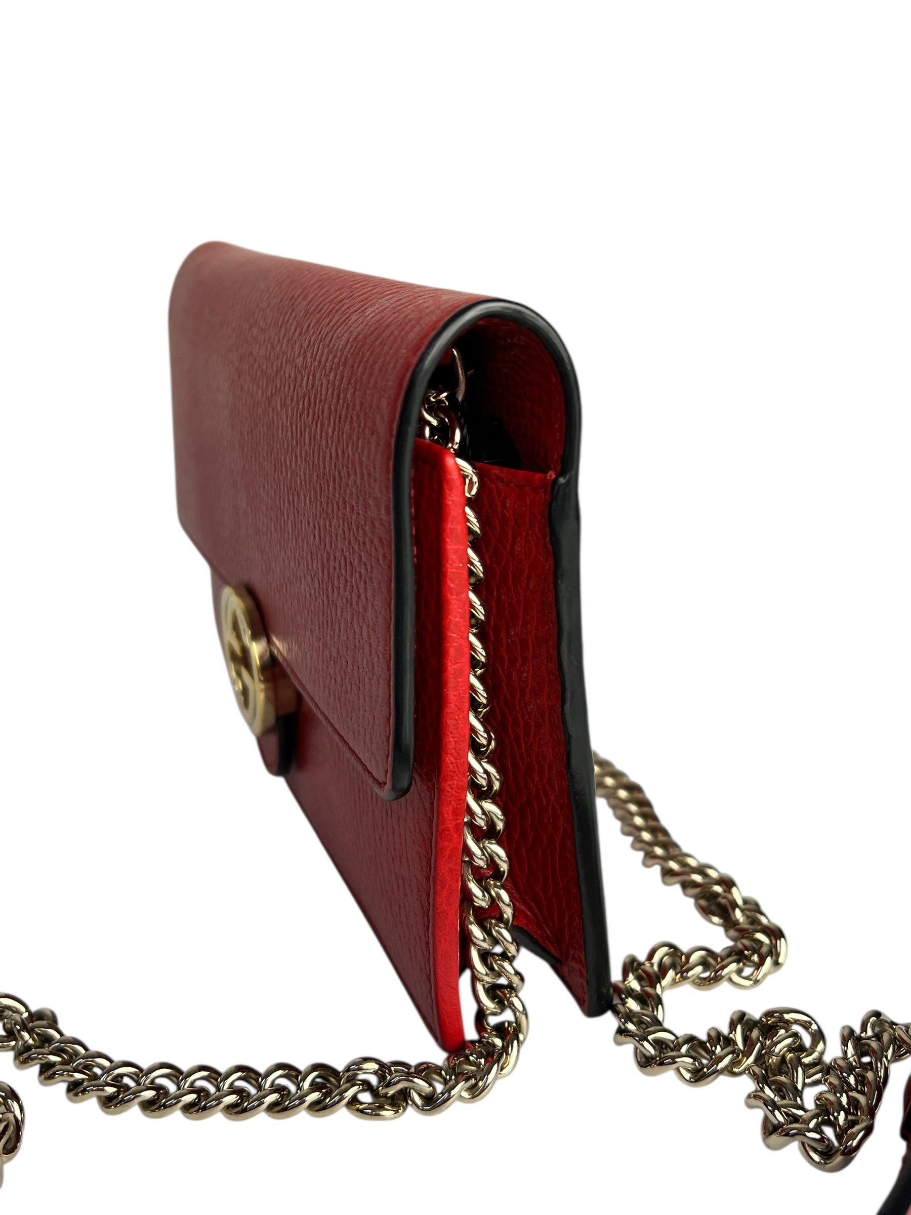 Gucci Red Leather GG Wallet on Chain Bag