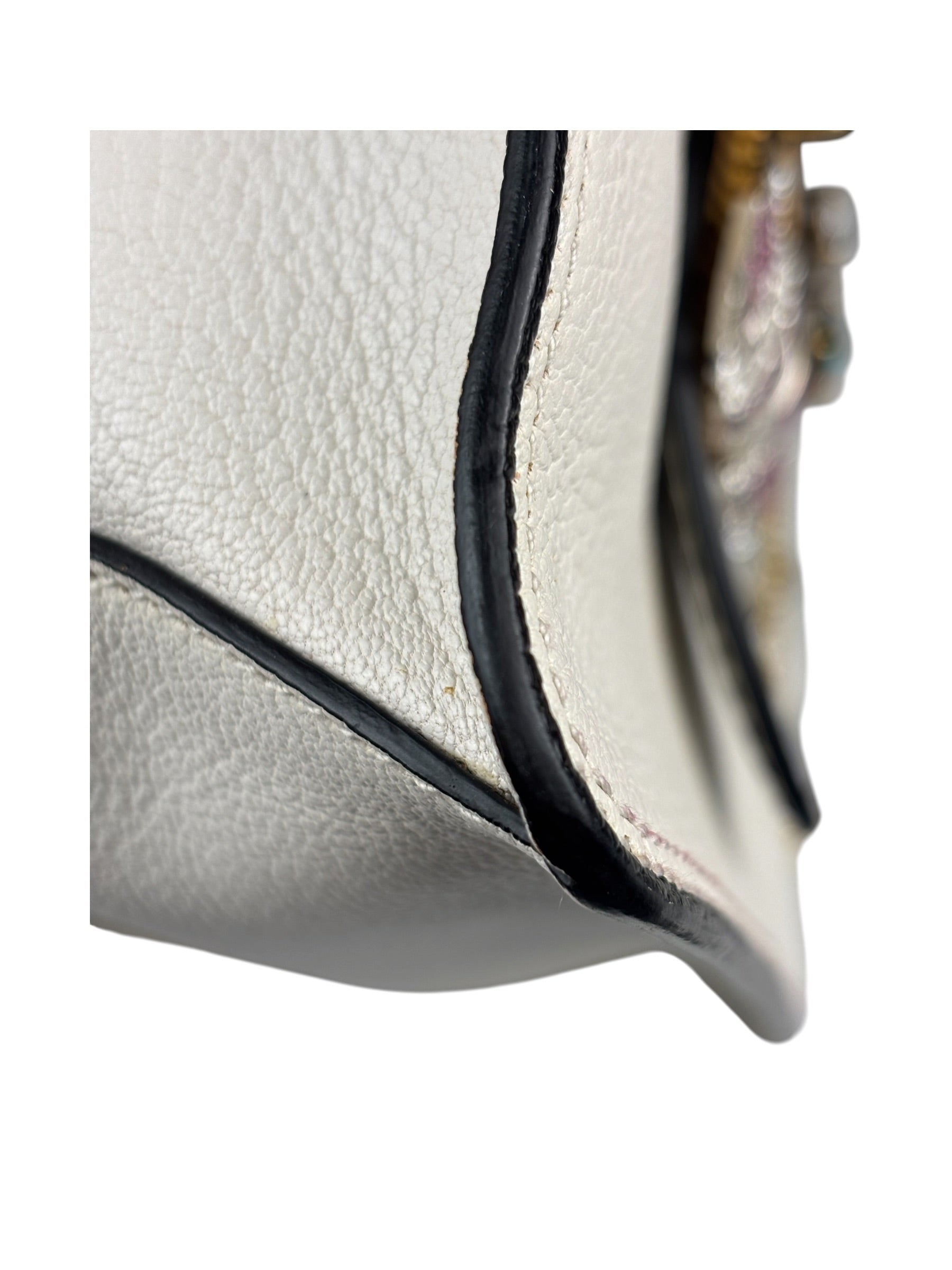 Miu Miu White Madras Ornate Crystal Jeweled Buckle Two-Way Bag