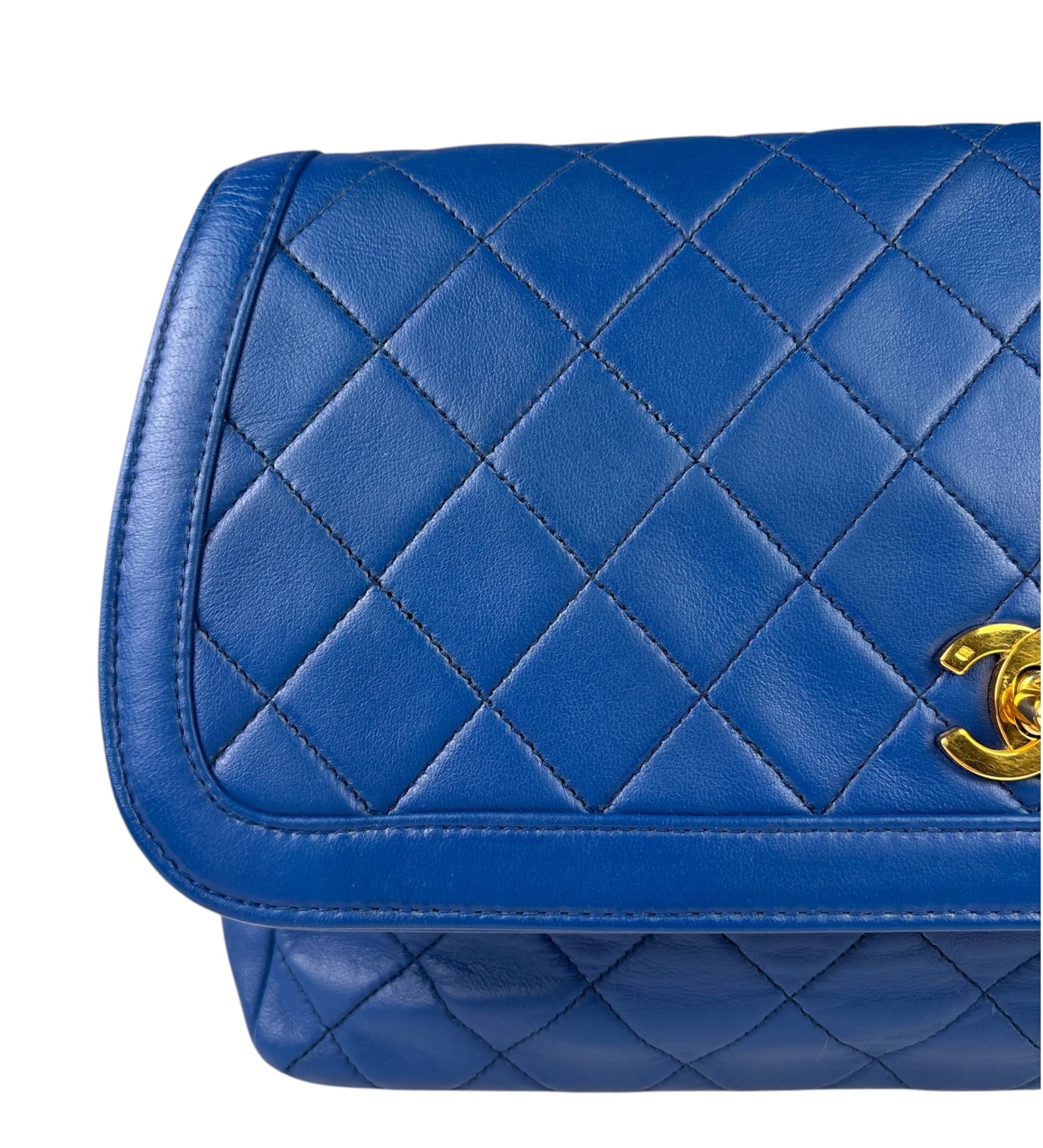 Chanel Vintage Blue Lambskin Flap Bag 1989