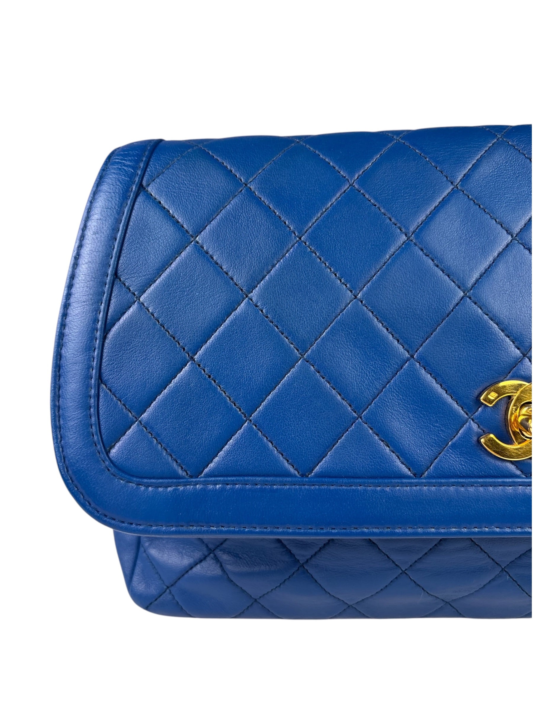 Chanel Vintage Blue Lambskin Flap Bag 1989