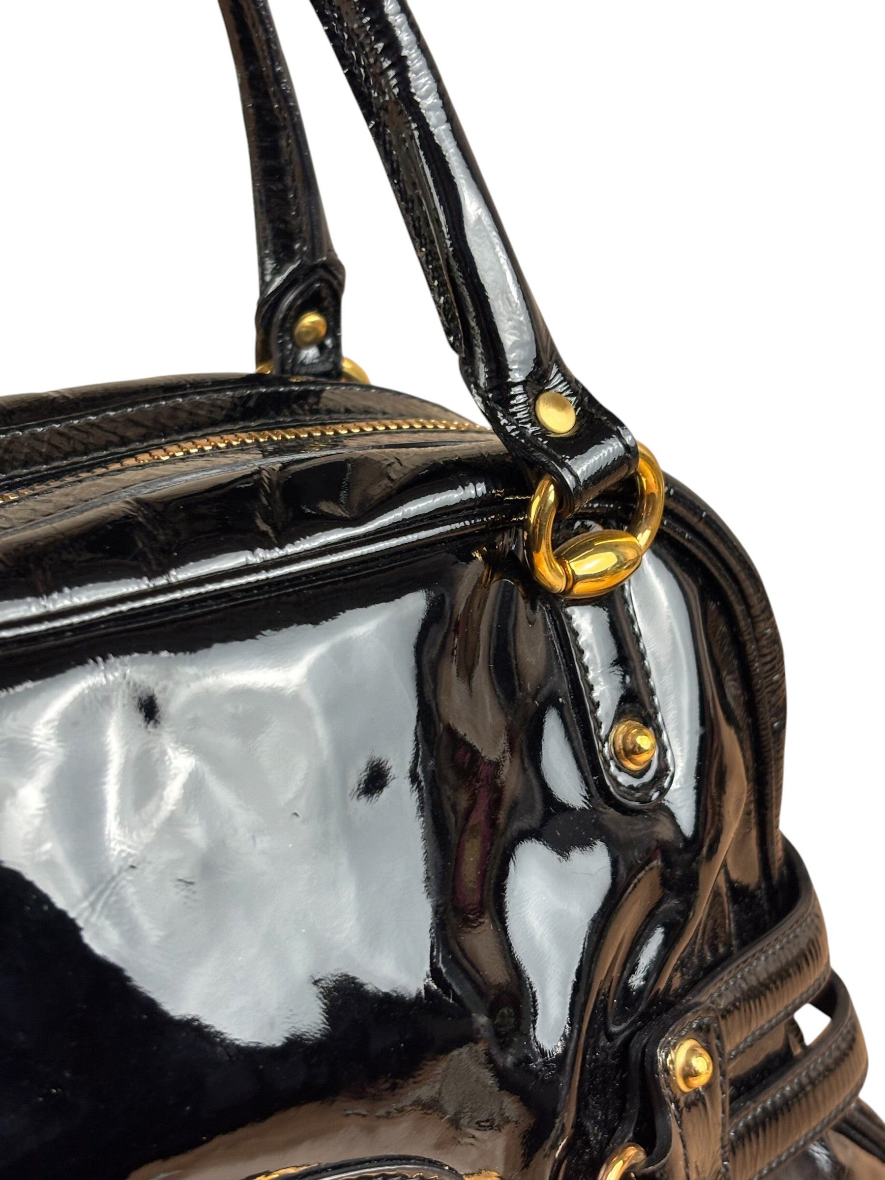 Gucci Black Patent Leather Horsebit Wave Shoulder Bag
