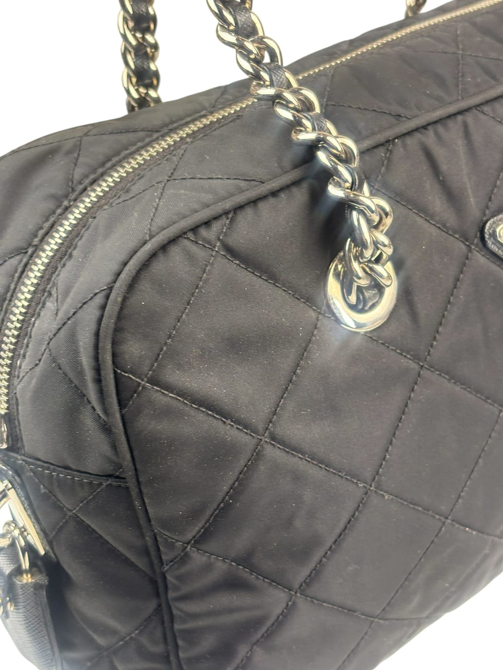 Prada Black Quilted Tessuto Nylon/Leather Trim Large Camera Bag