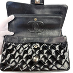 Chanel Black Patent Quilted Leather Double Flap Bag