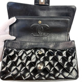 Chanel Black Patent Quilted Leather Double Flap Bag