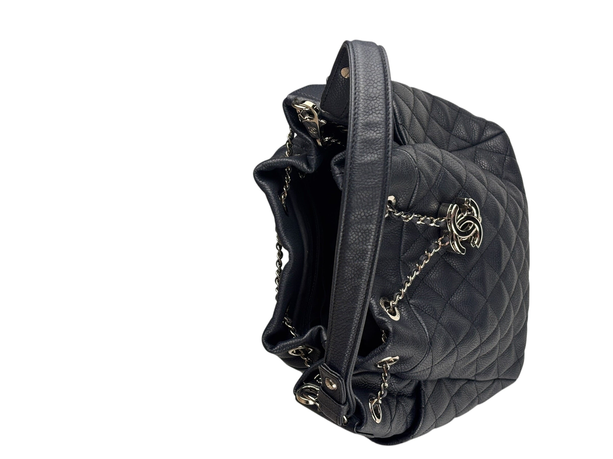 Chanel Navy Blue Leather Drawstring Bucket Two-Way Bag 2018