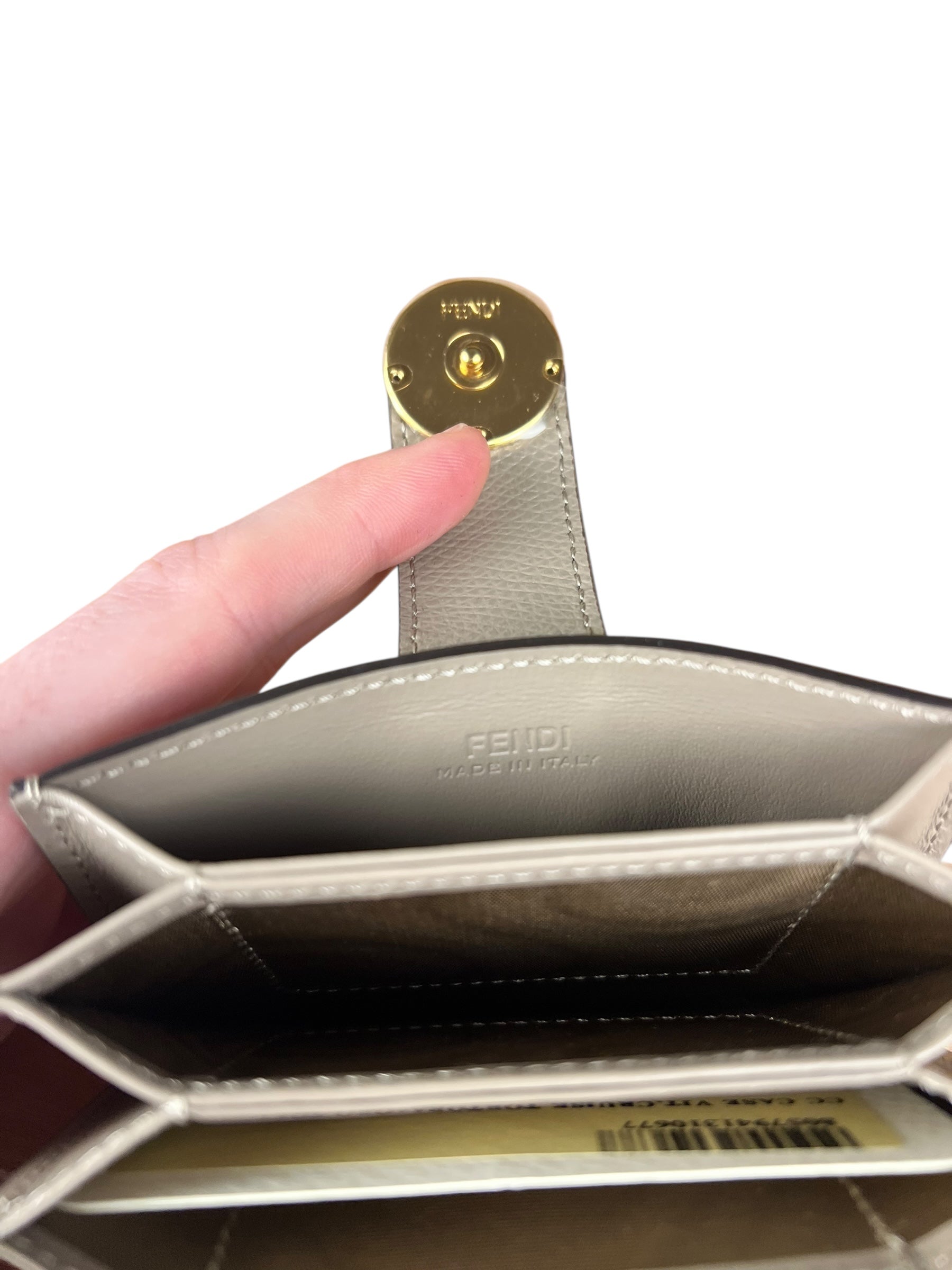 Fendi F Grey Leather Card Case