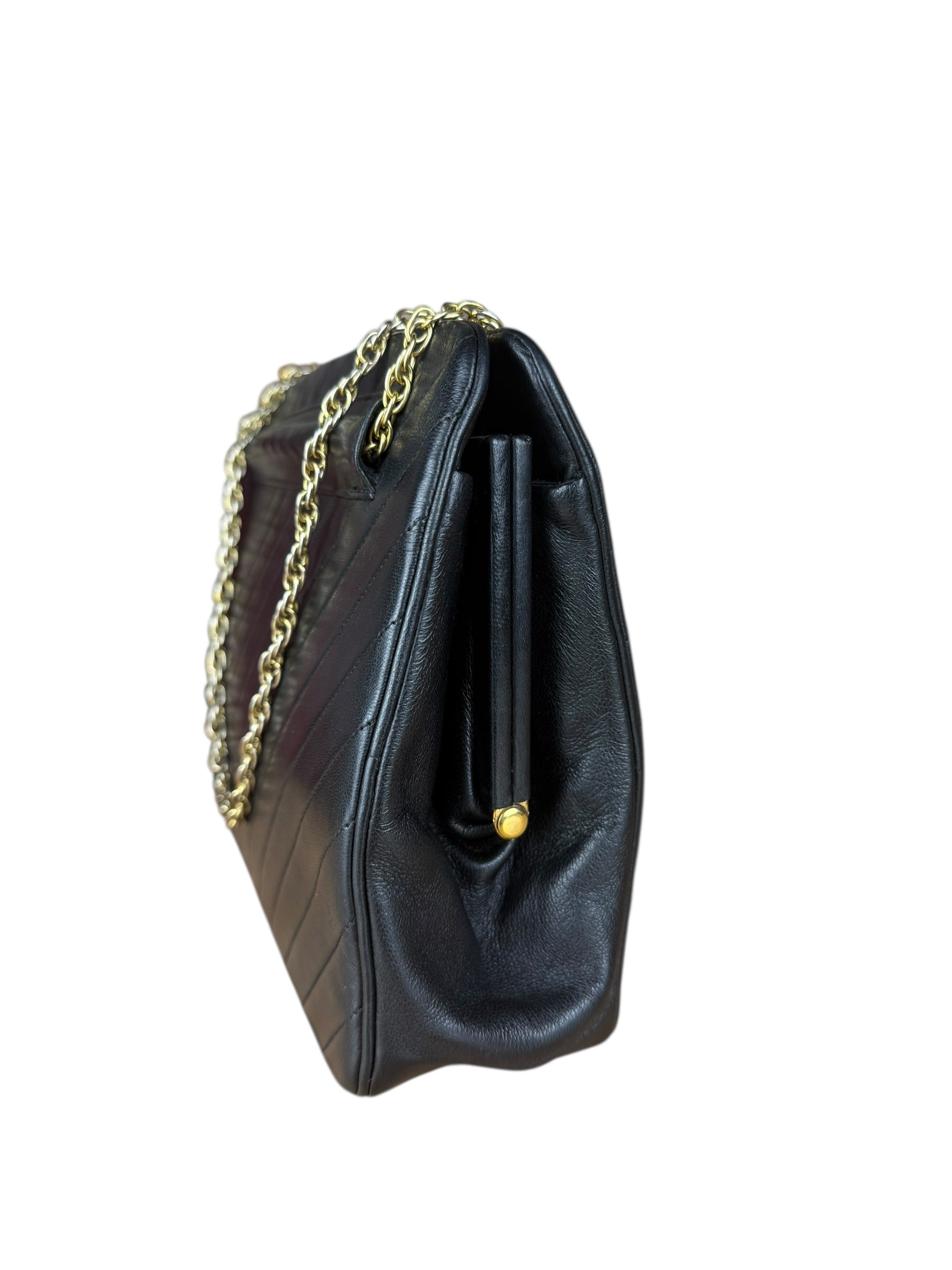 Chanel Vintage Black Chevron Leather Chain Bag