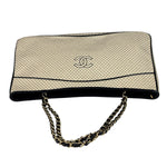 Chanel Beige/Black Leather Trim Diamond-Quilted Shoulder Bag 2002