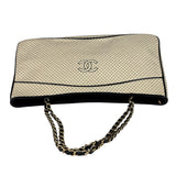 Chanel Beige/Black Leather Trim Diamond-Quilted Shoulder Bag 2002