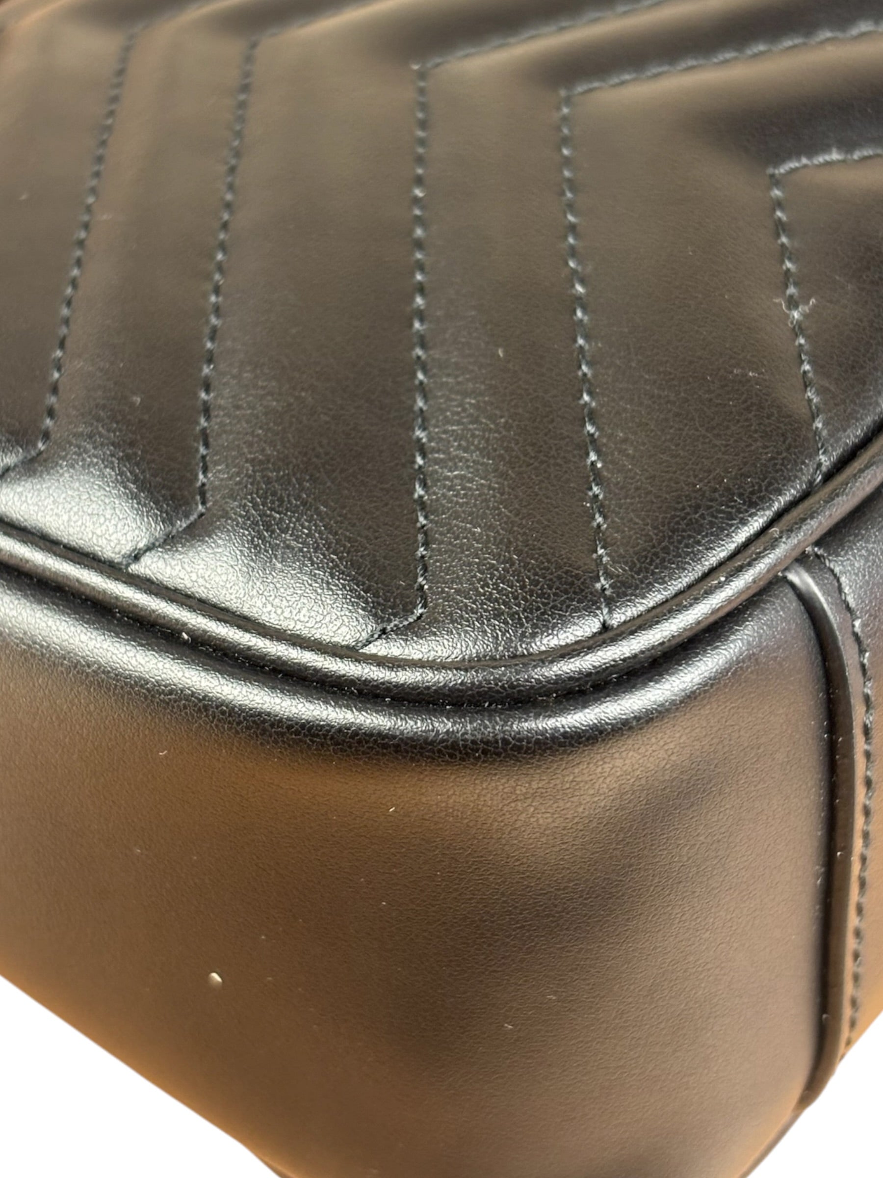 Gucci Black Leather GG Logo Marmont Noir Matelasse Shoulder Bag
