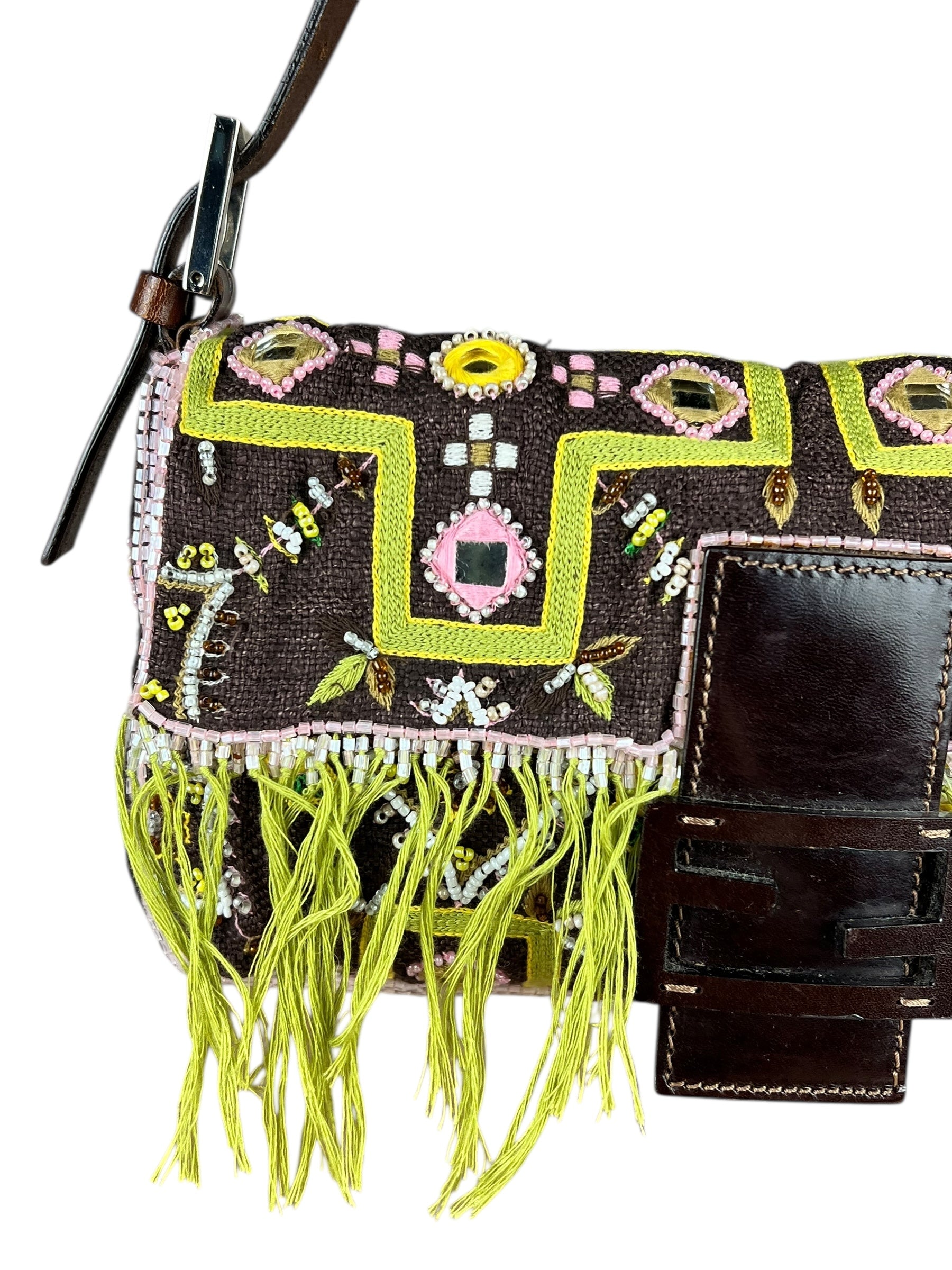 Fendi Canvas Baguette Dark Brown Beaded