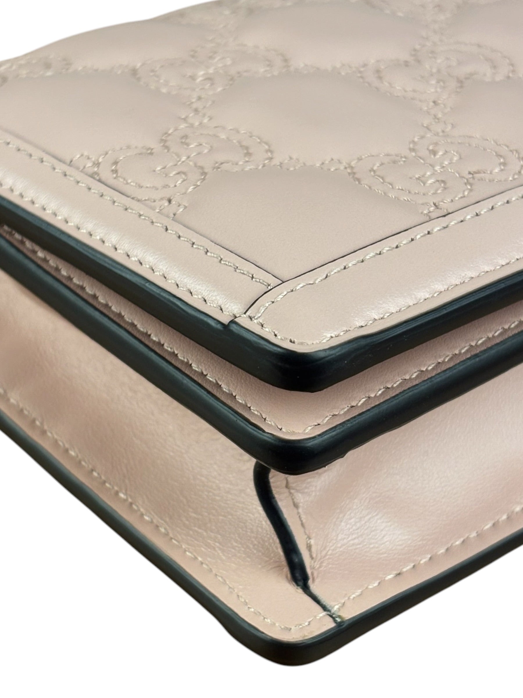 Gucci Light Pink Leather GG Matelasse Chain Wallet