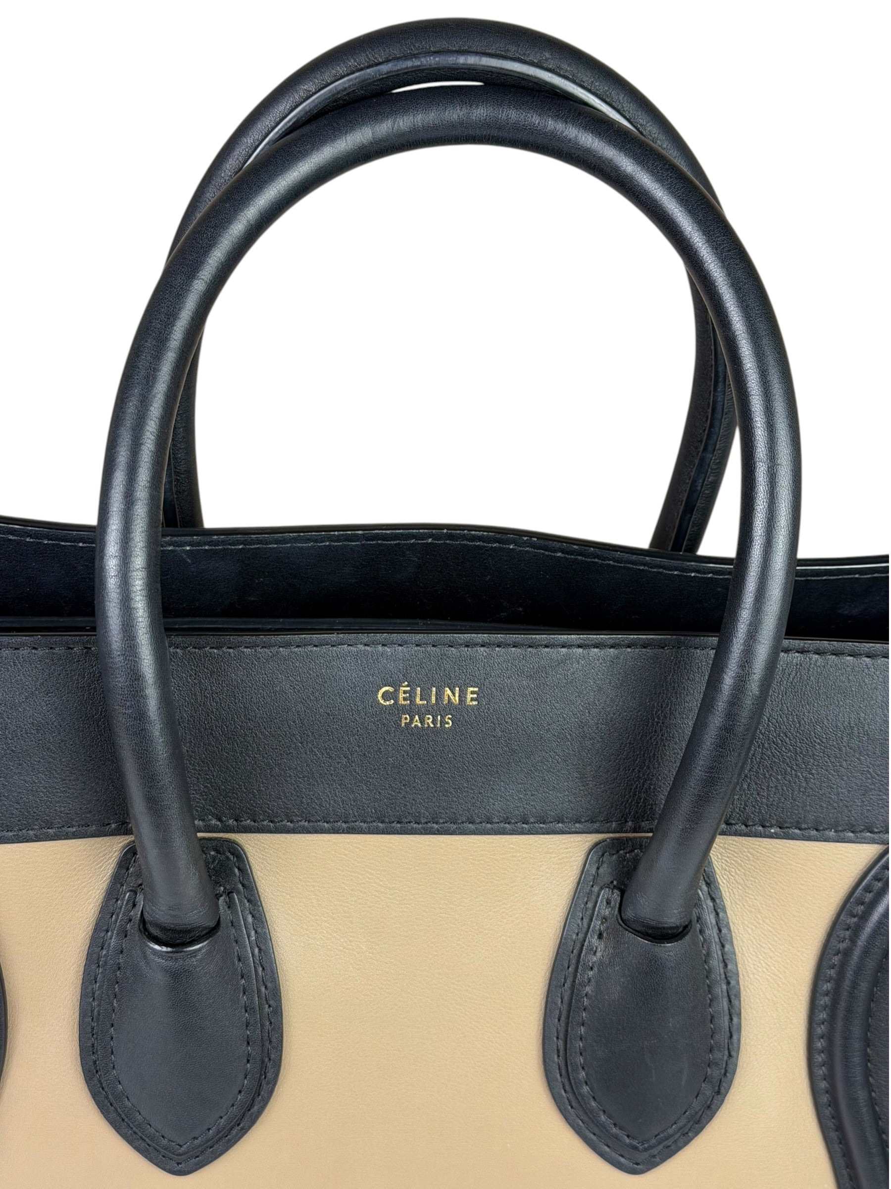 Celine Calfskin Leather/Suede Tri-Color Luggage Tote Bag