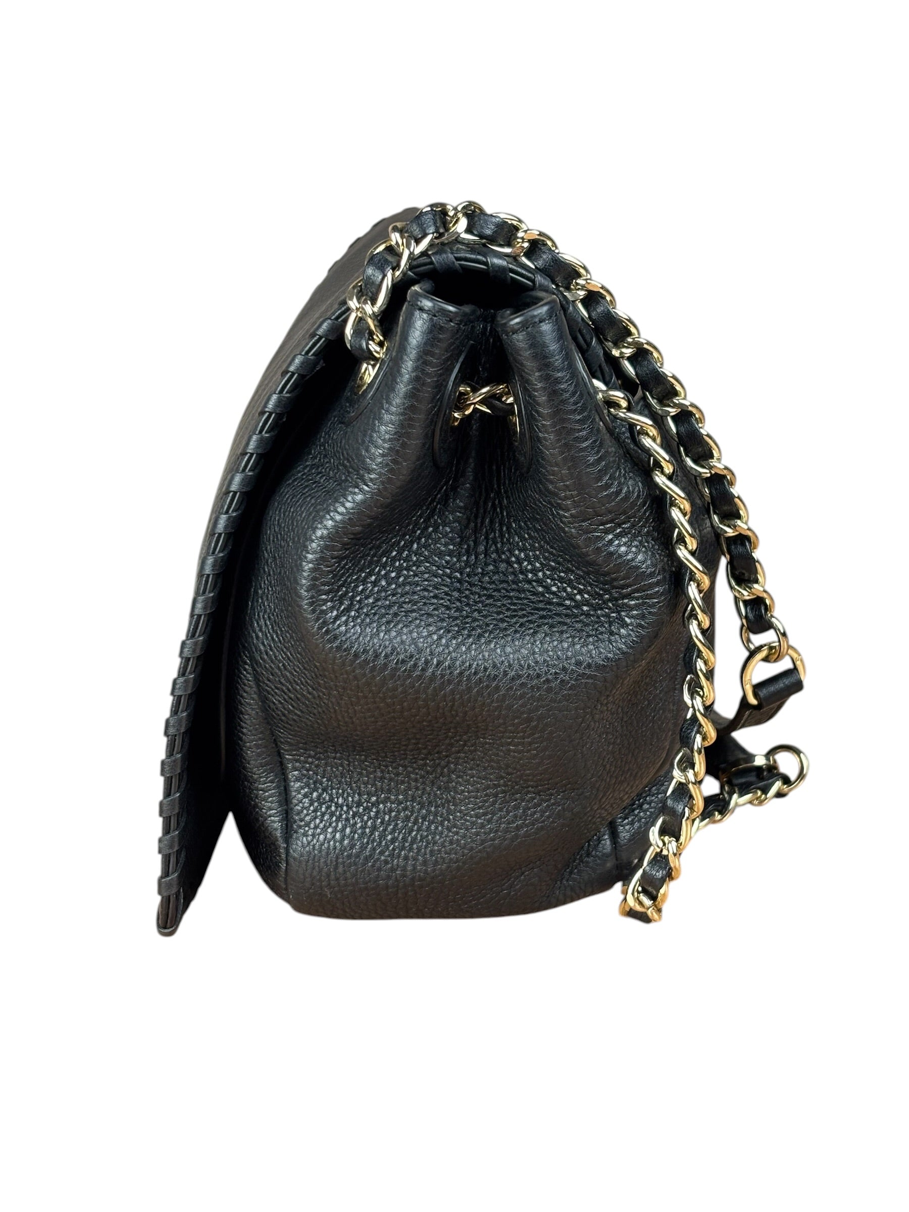 Tory Burch Black Marion Whipstitch Flap Shoulder Bag