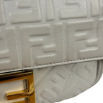 Fendi White Leather FF Flap Baguette