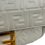 Fendi White Leather FF Flap Baguette