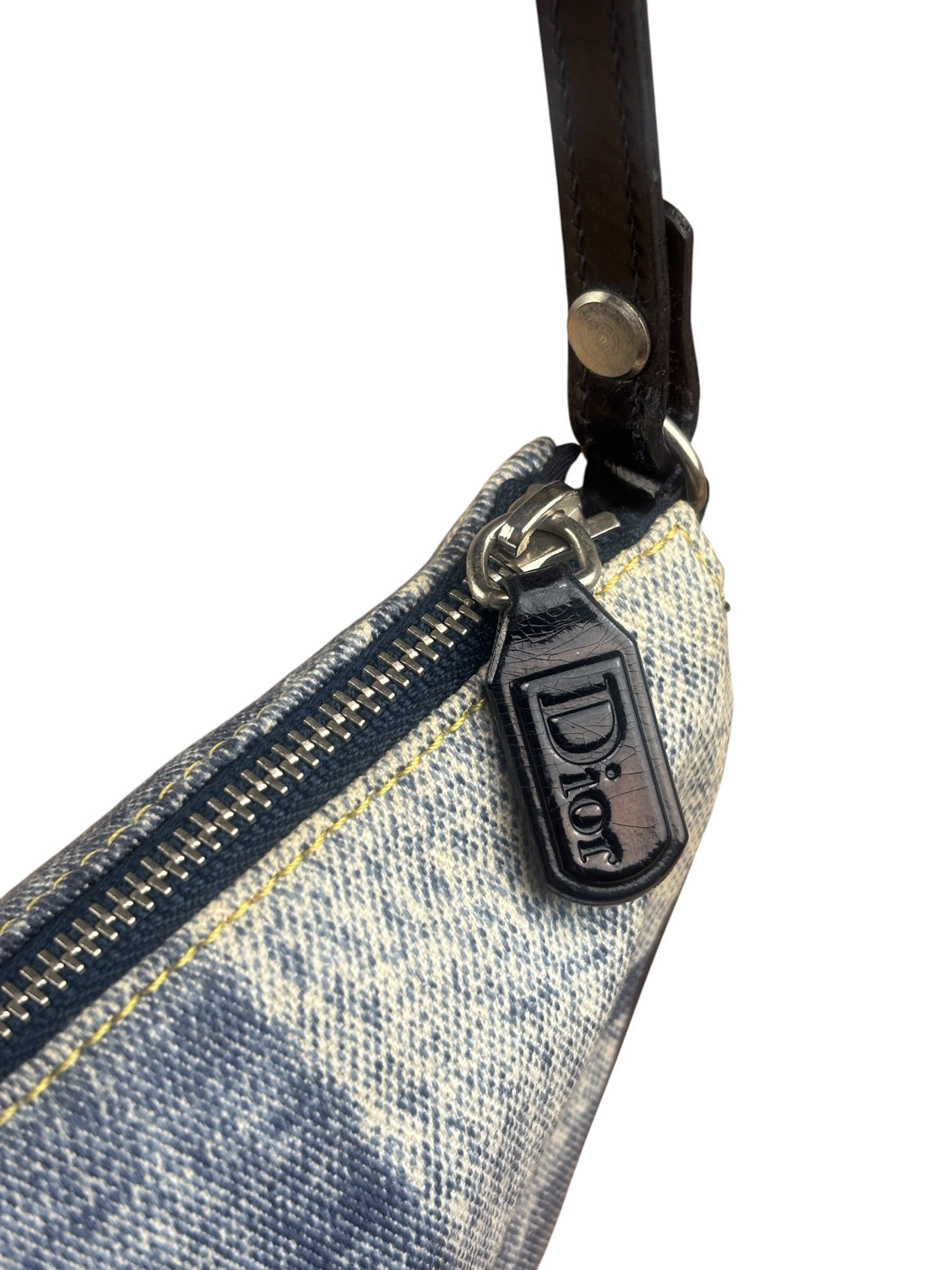 Christian Dior Vintage Denim Leather Trim  Saddle Pochette