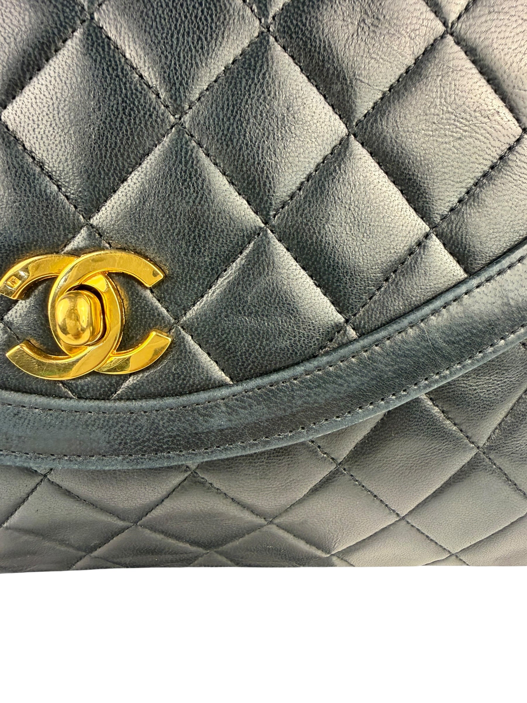 Chanel Black Quilted Lambskin Half Moon Flap 1989