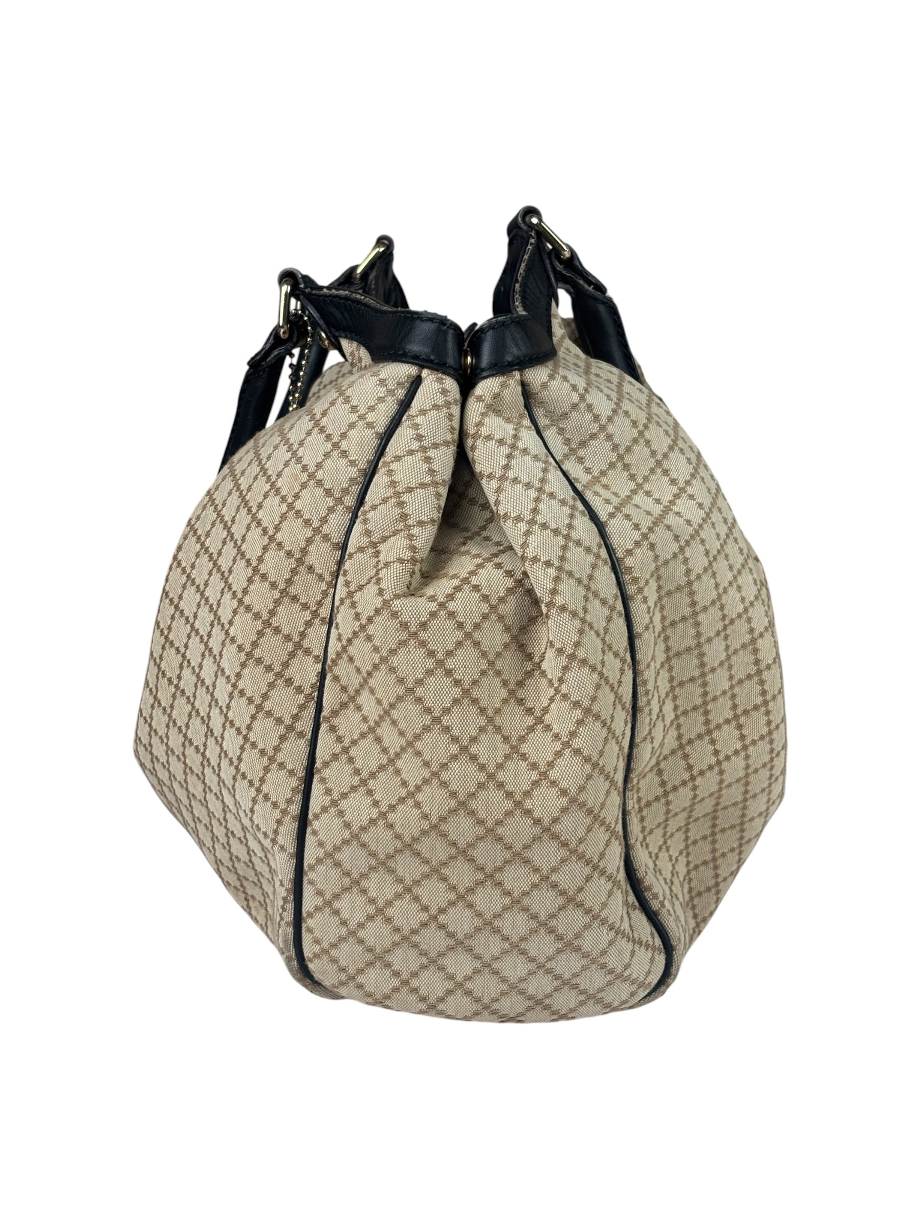 Gucci Beige Leather Trim Diamante Canvas Sukey Tote