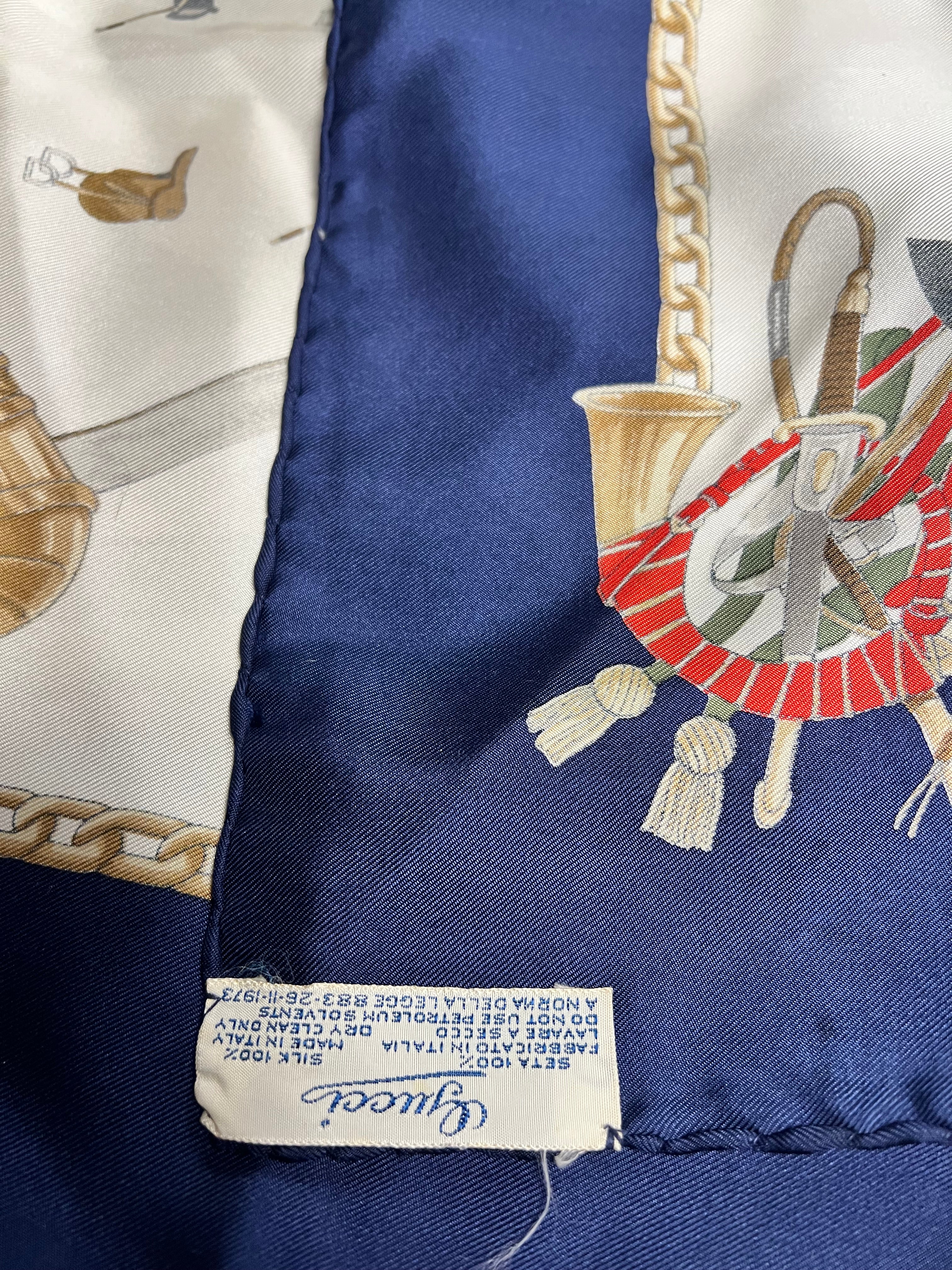 Gucci Navy Horseshoe Silk Scarf