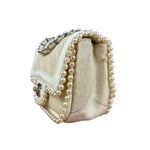 Chanel White Leather/Canvas Pearl Crossbody Flap 2003