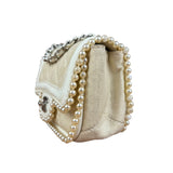 Chanel White Leather/Canvas Pearl Crossbody Flap 2003