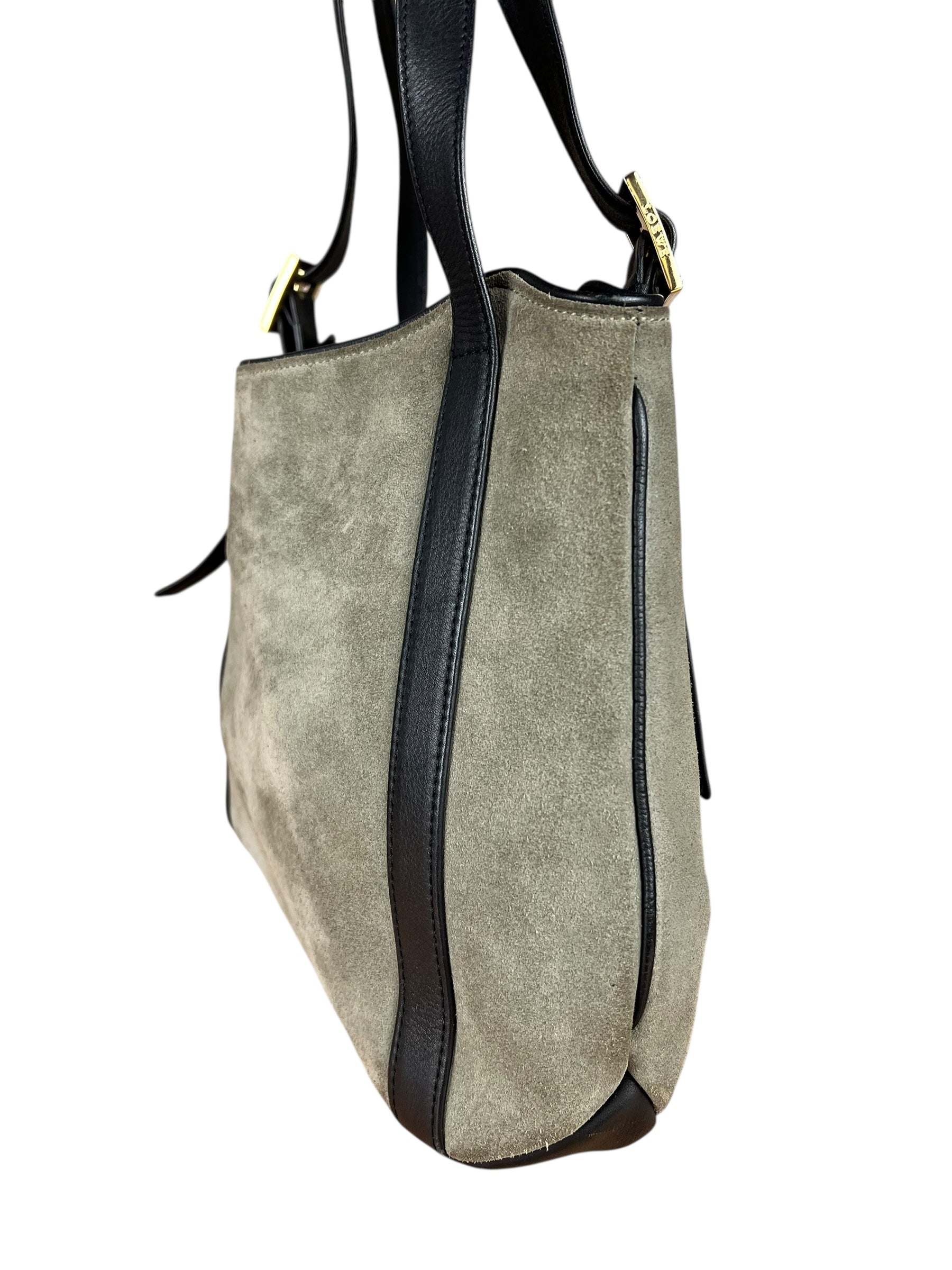 Loewe Suede Anagram Shoulder Tote Olive