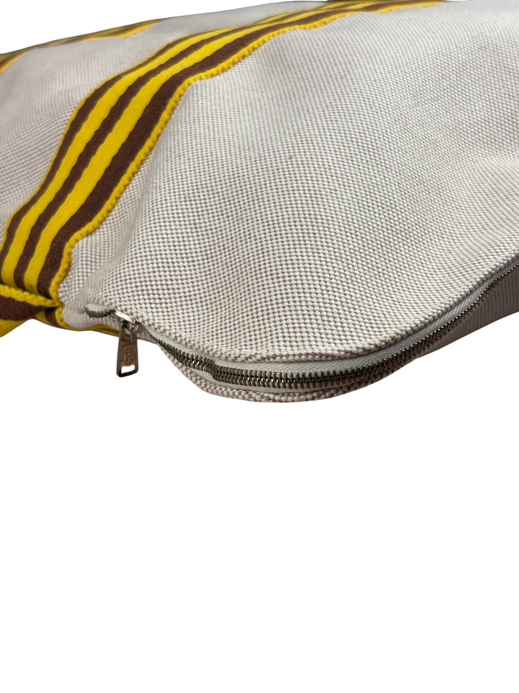 Hermes Beige Ècru Cotton Stripped Toile Fourre-Tout Briefcase