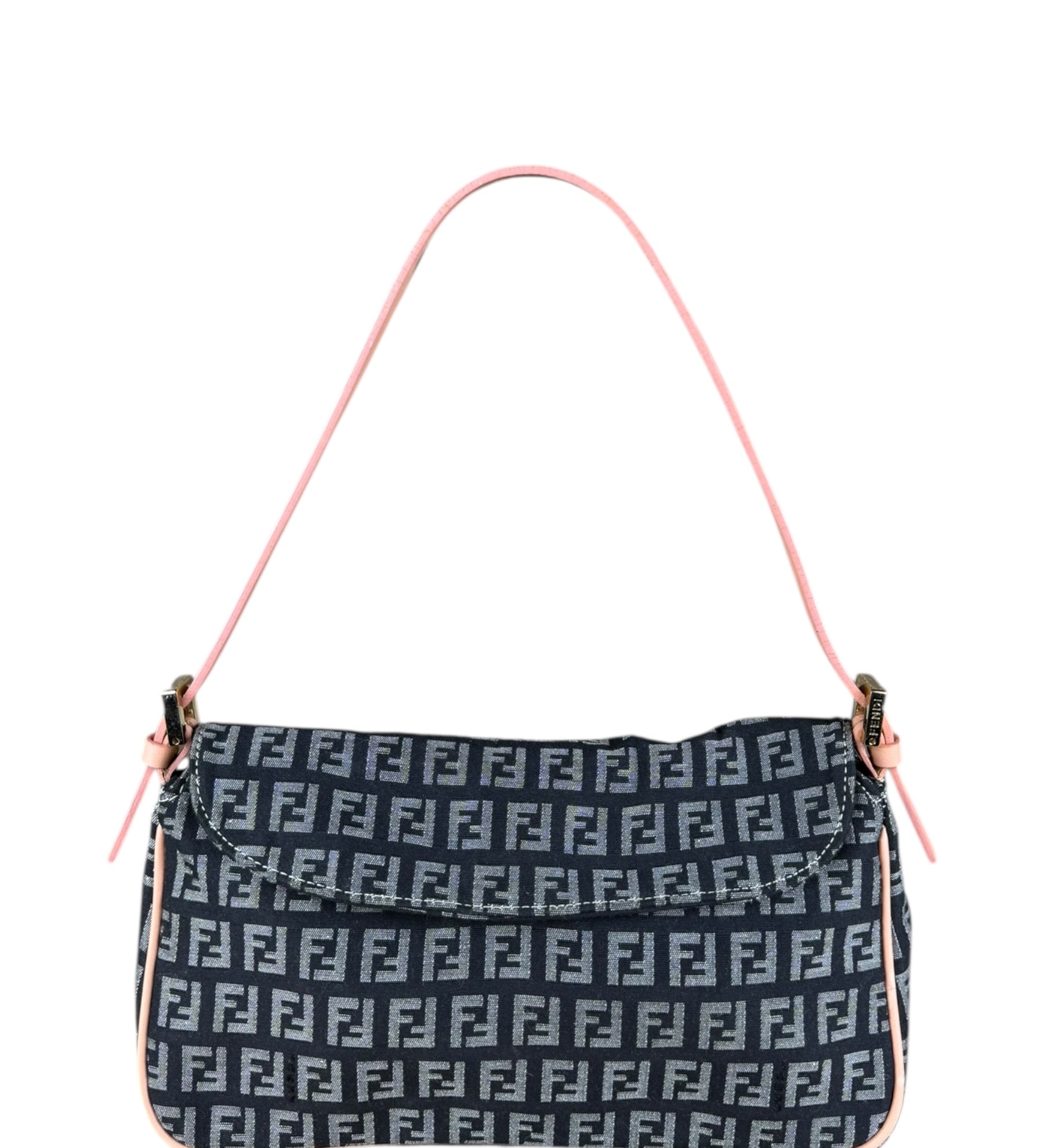 Fend FF Zucca Black Grey Pochette Pink Leather Strap