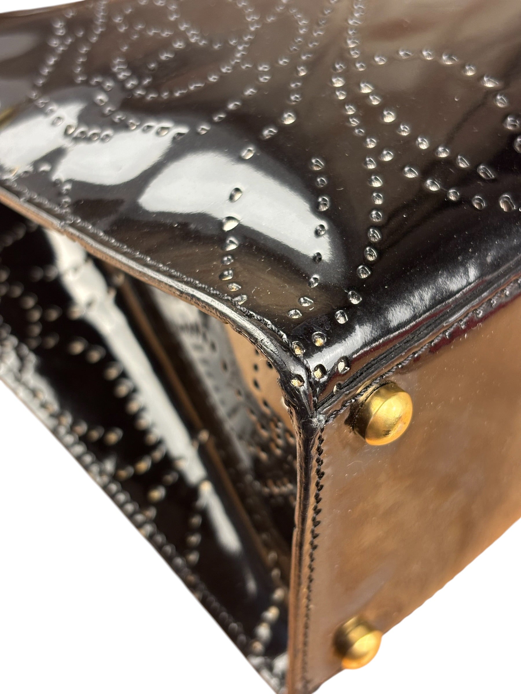 Chanel Black Patent Leather Perforated Camellia Tote Bag 2003