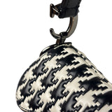 Christian Dior White/Black Leather Houndstooth Micro Saddle Bag