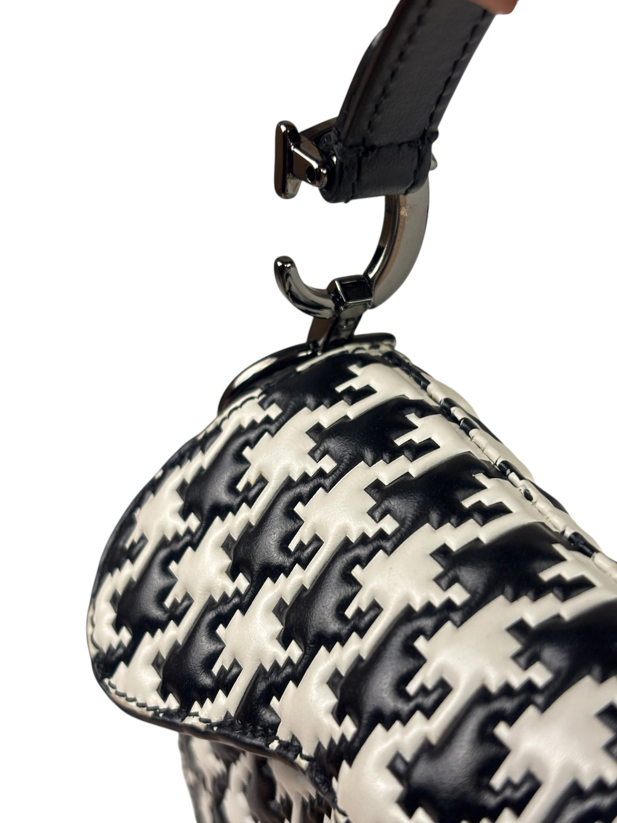 Christian Dior White/Black Leather Houndstooth Micro Saddle Bag