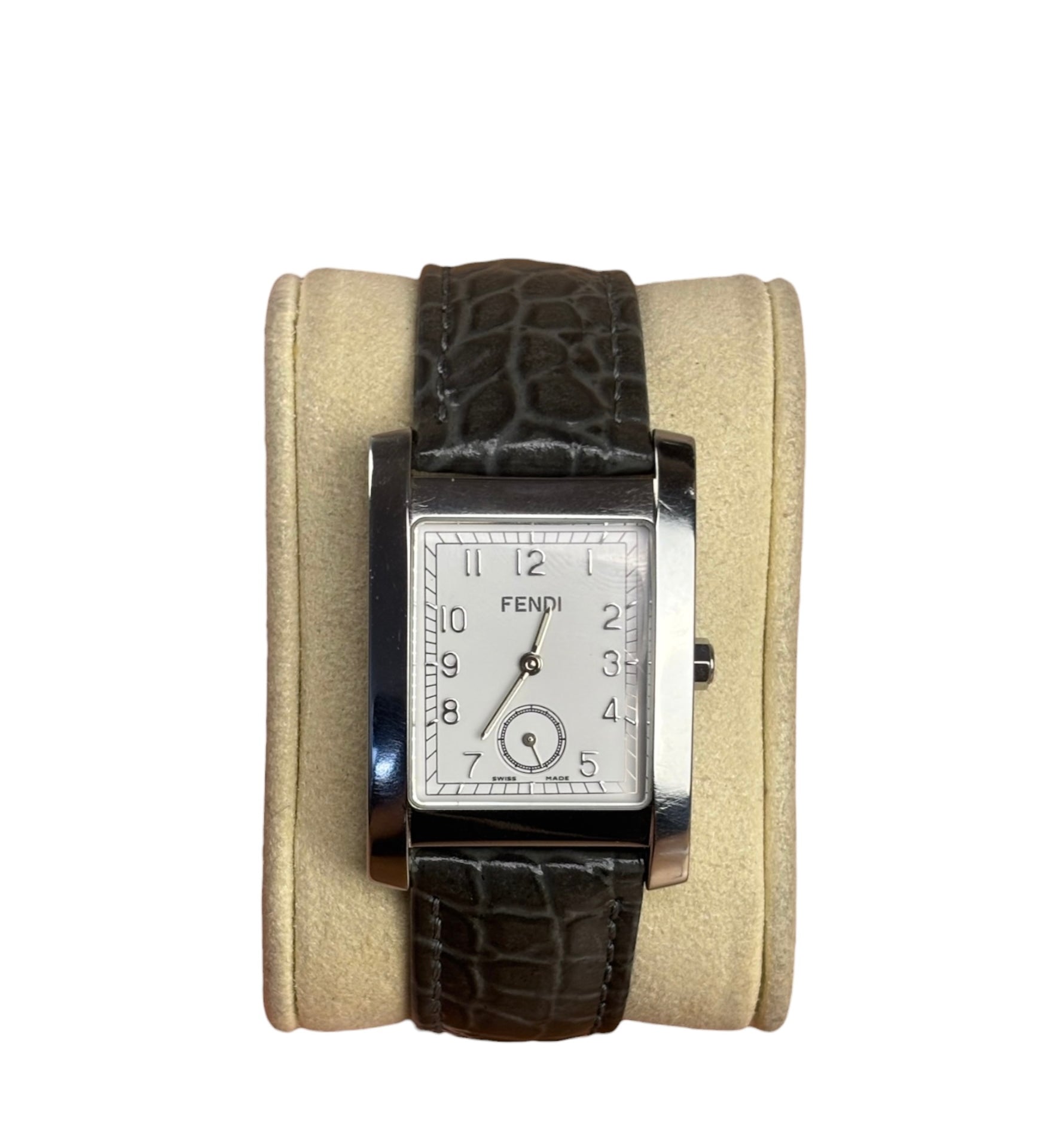 Fendi Tank White Dial Grey Croc Strap