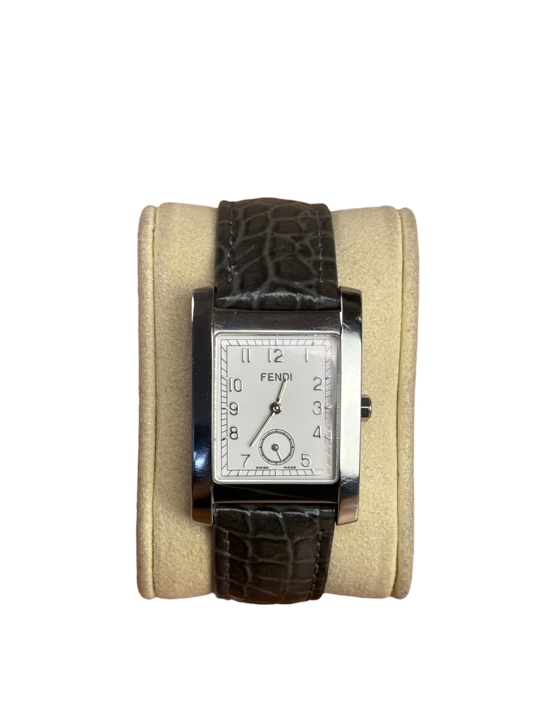 Fendi Tank White Dial Grey Croc Strap