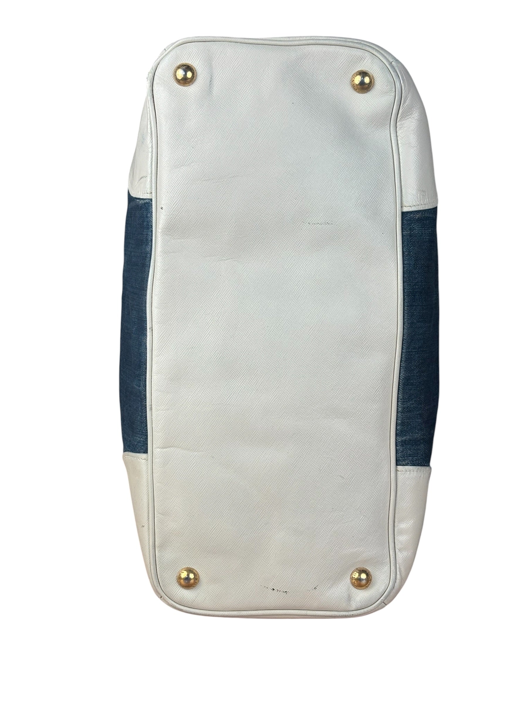 Prada Denim White Leather Trim Saffiano Handbag