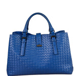 Bottega Veneta Blue Leather Small Nappa Intercciato Roma Satchel