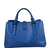 Bottega Veneta Blue Leather Small Nappa Intercciato Roma Satchel