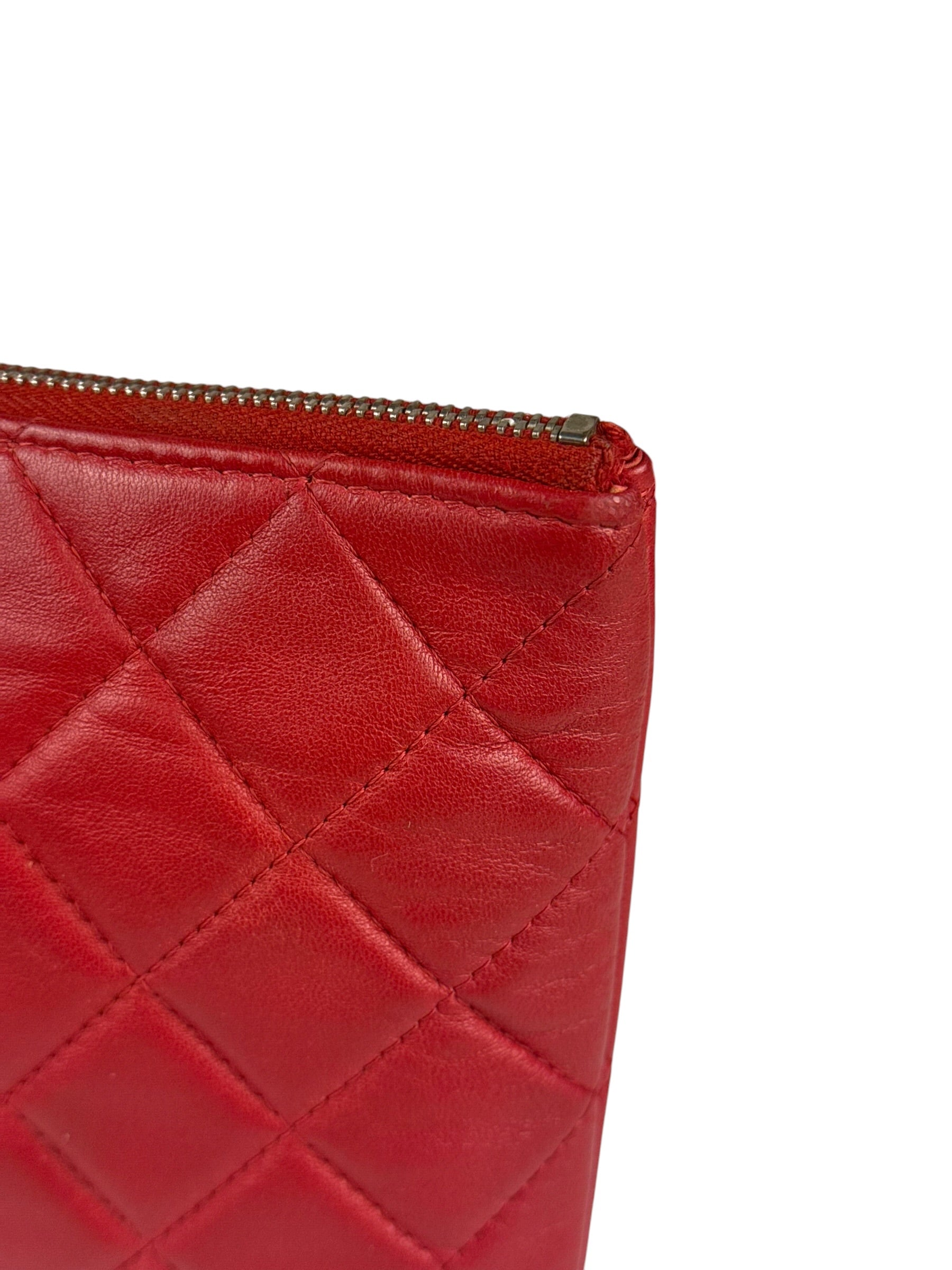 Chanel Vintage Red Leather Classics O-Case Clutch 1992