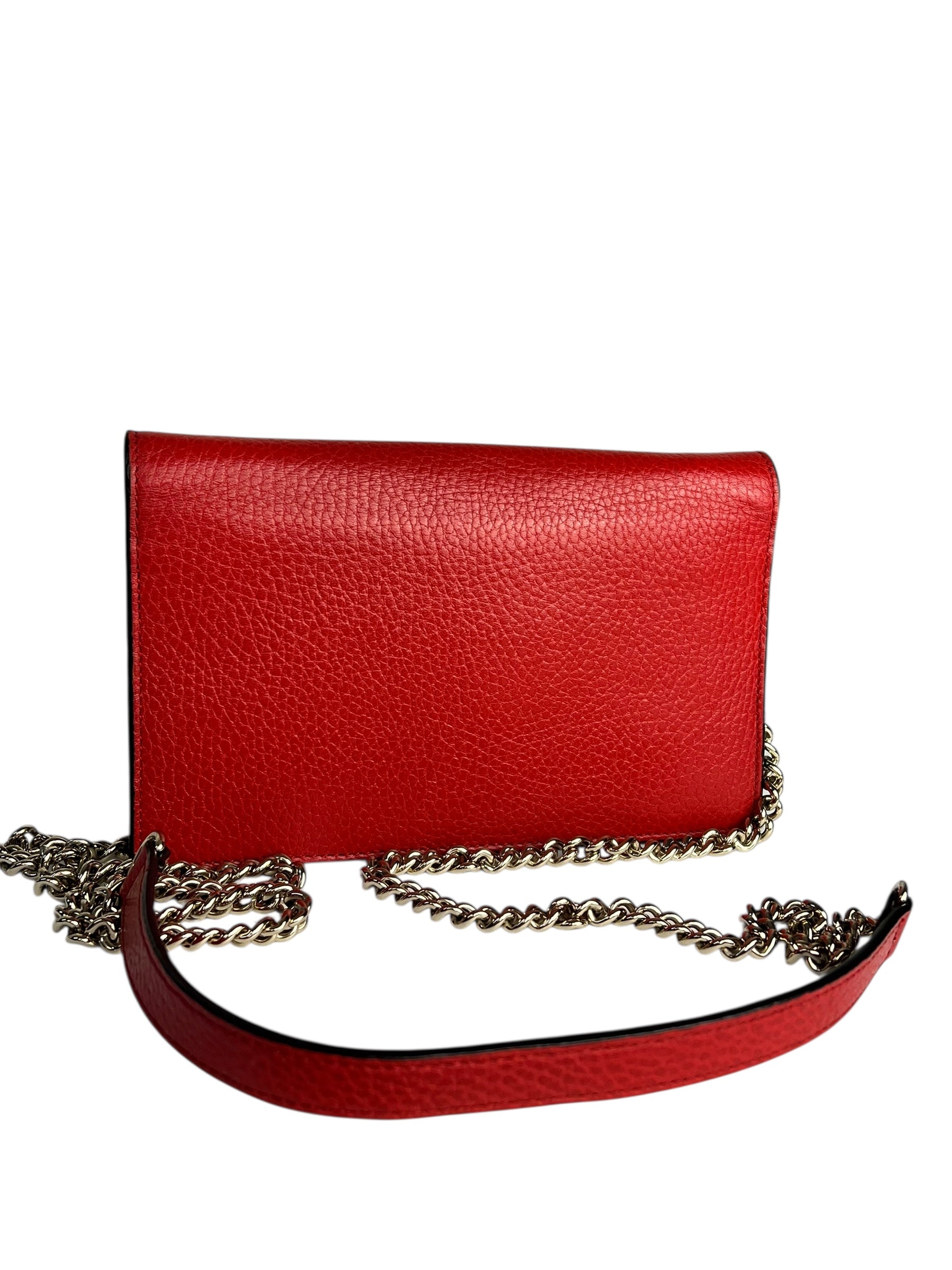 Gucci Red Leather GG Wallet on Chain Bag