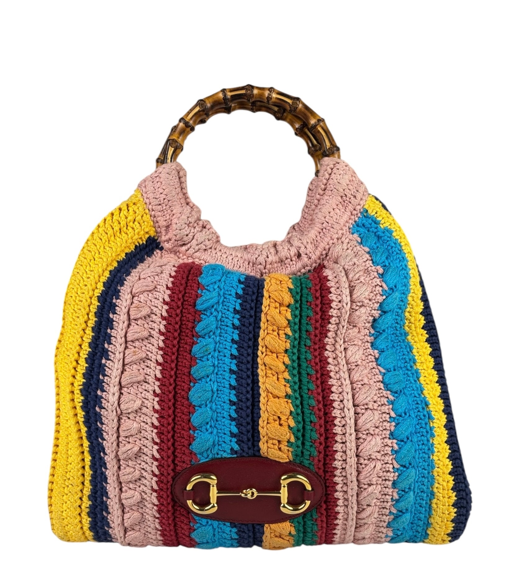 Gucci Horsebit Striped Crochet Tote Bag