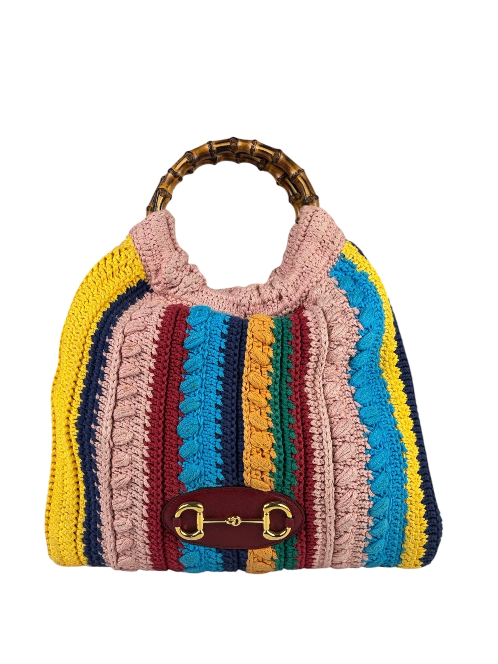 Gucci Horsebit Striped Crochet Tote Bag