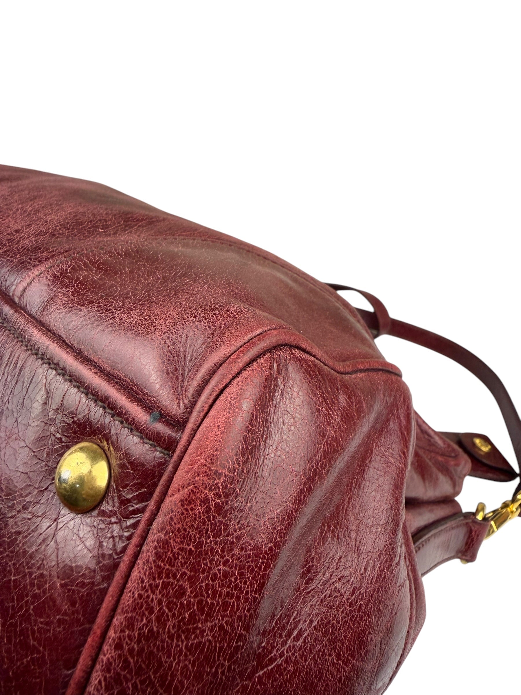 Miu Miu Amaranth Vitello Shine Leather Double Zip 2Way Handbag