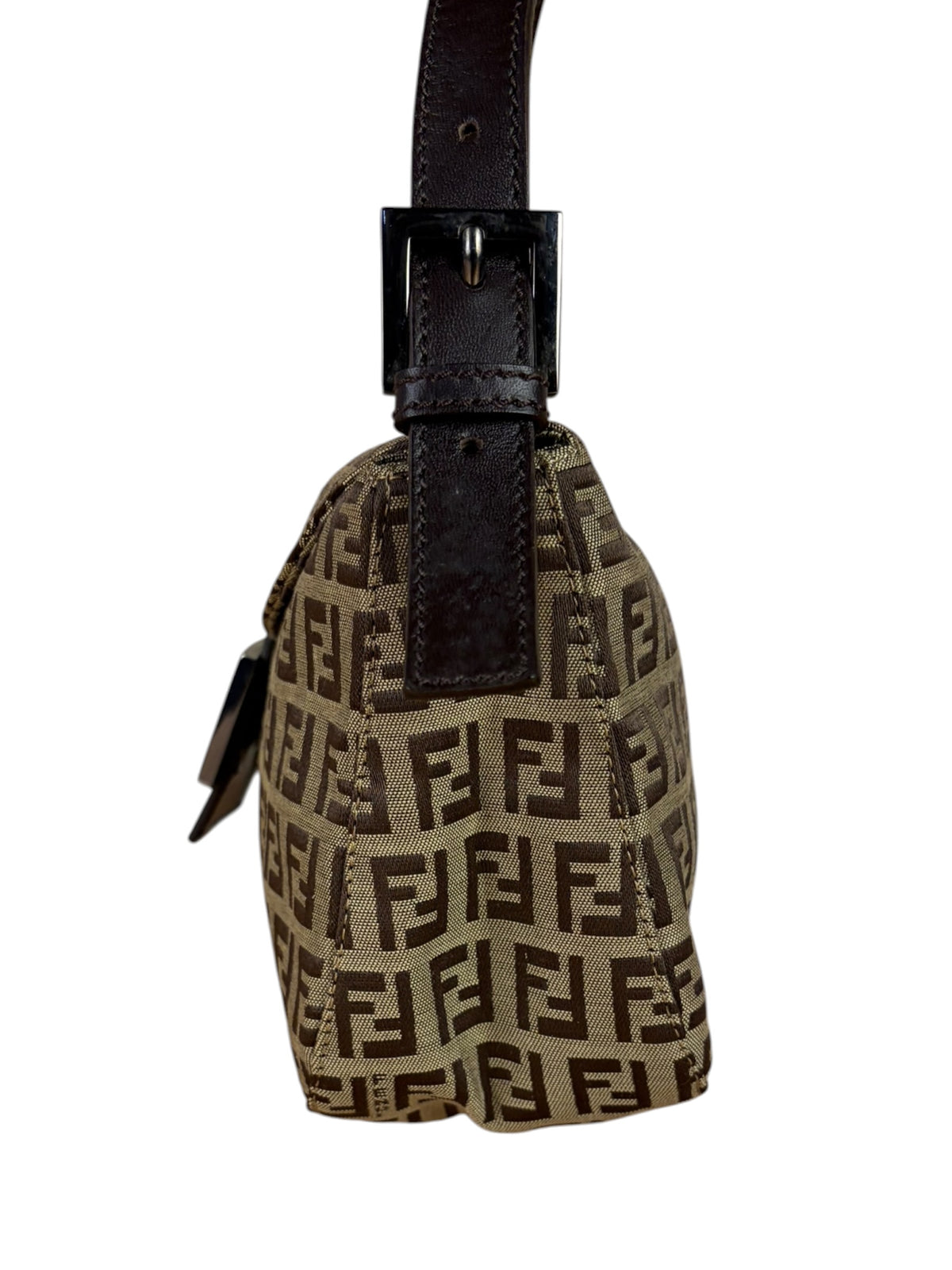 Fendi Beige/Brown Leather Trim Zucca Baguette