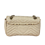 Gucci GG Beige Raffia Marmont Snakeskin Trim Flap Bag