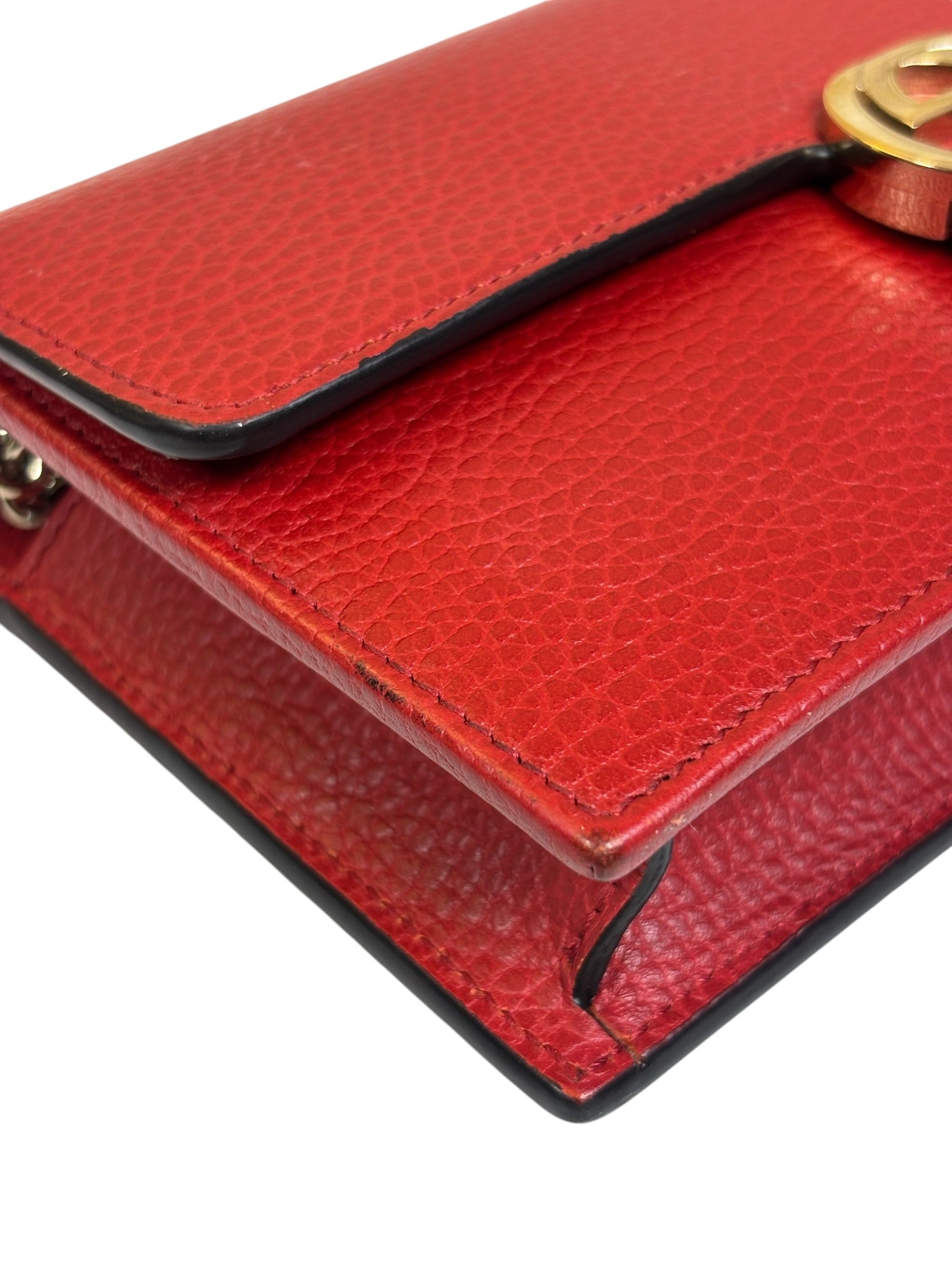 Gucci Red Leather GG Logo Wallet On Chain