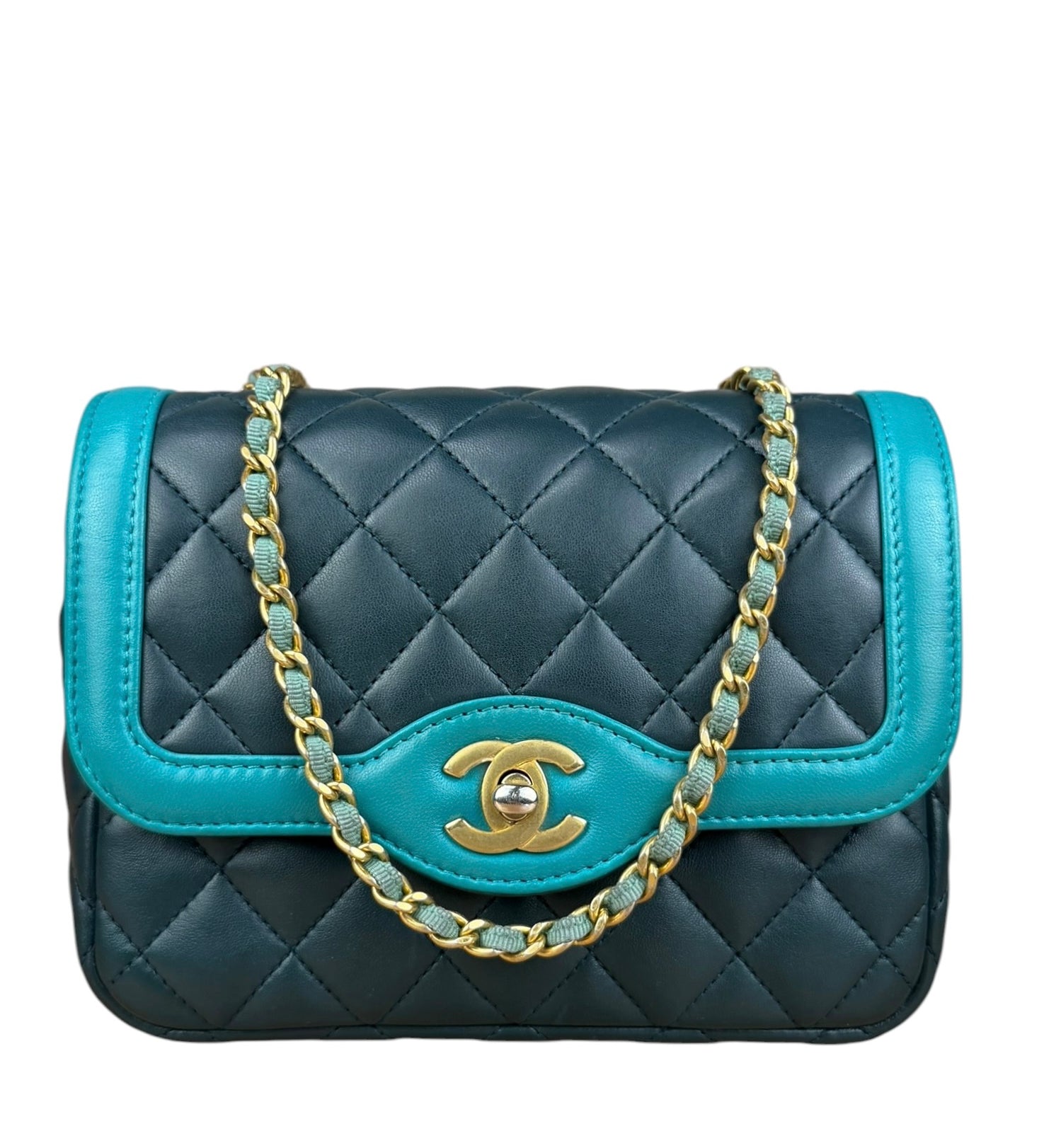 Chanel Quilted Mini Two-Tone Blue Day Flap Bag 2017