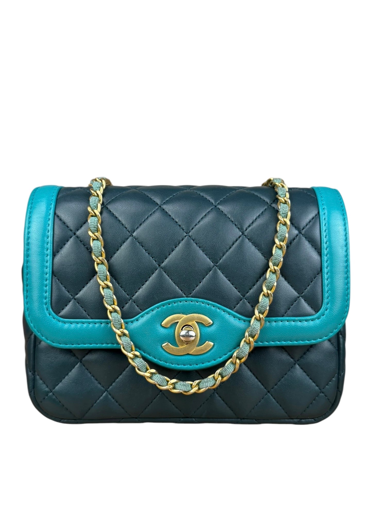 Chanel Quilted Mini Two-Tone Blue Day Flap Bag 2017